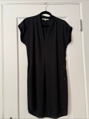 Black V-Neck Midi Shift Dress